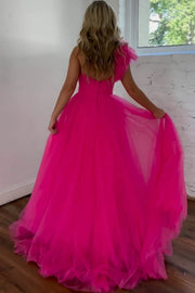 Tulle A-Line One Shoulder Sleeveless Party Prom Dress