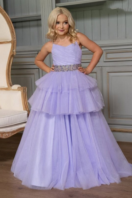 Tulle A-Line Spaghetti Straps Empire Tiered Girl Pageant Dress