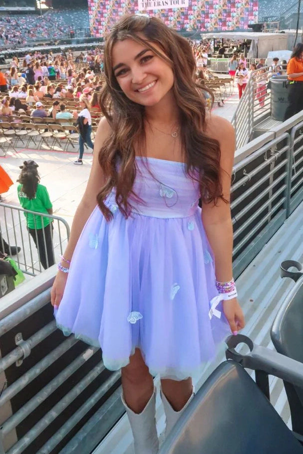 purple butterfly mini dress Short A-Line Homecoming Dress with Butterflies