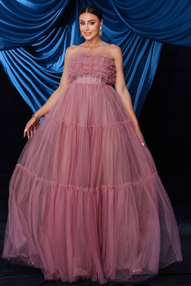 Tulle A-Line Strapless Empire Party Evening Dress