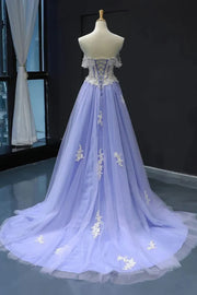 Tulle A-Line Sweetheart Off-Shoulder Lace Appliques Prom Dress