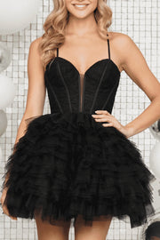 Tulle A-Line Sweetheart Sleeveless Tiered Homecoming Dress