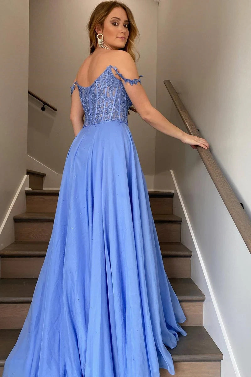 Tulle A-Line Sweetheart Spaghetti Straps Appliques Prom Dress