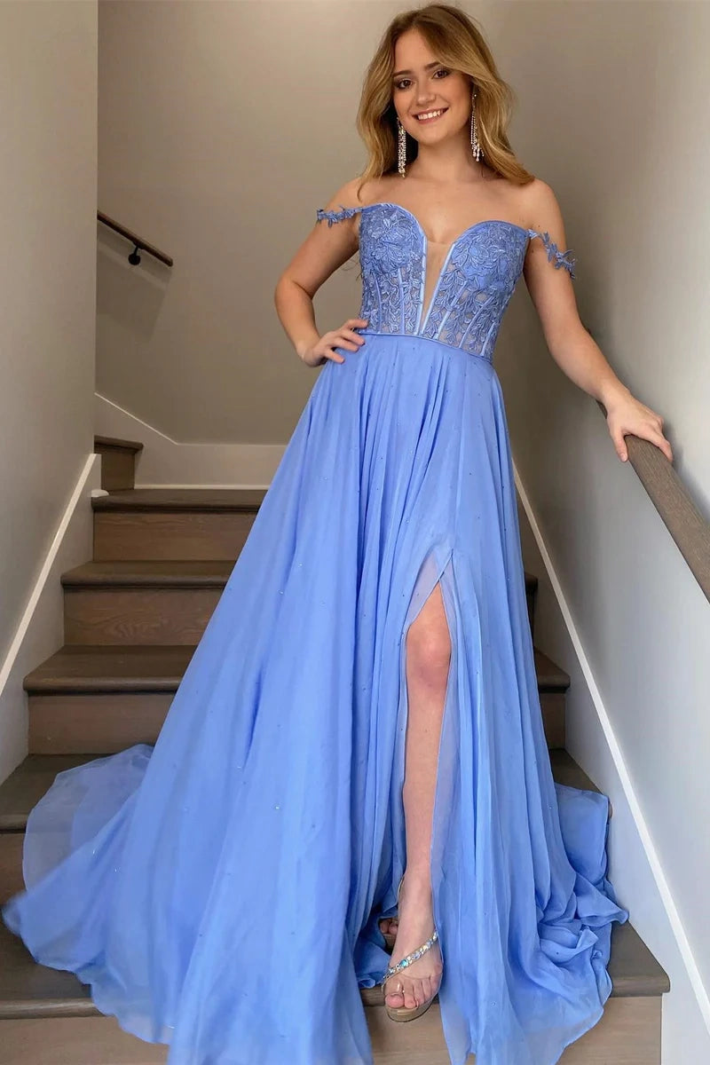 Tulle A-Line Sweetheart Spaghetti Straps Appliques Prom Dress