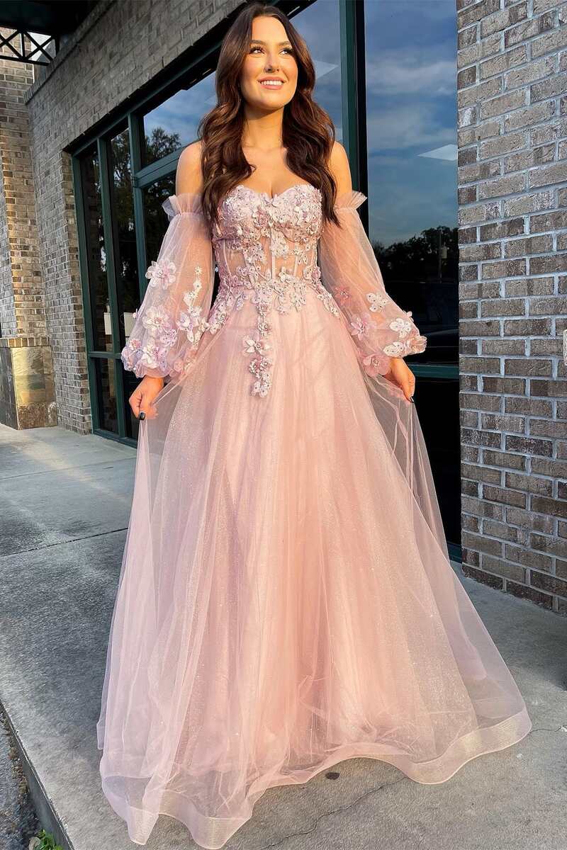 Tulle A-Line Sweetheart Strapless Appliques Prom Dress