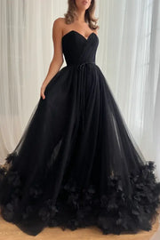 Tulle A-Line Sweetheart Strapless Florals Appliques Party Dress