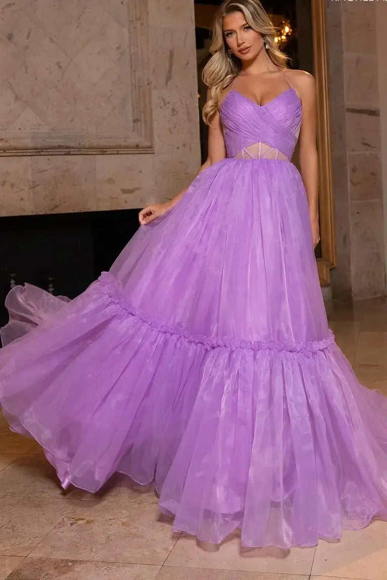 Tulle A-Line V-Neck Sleeveless Long Party Prom Dress