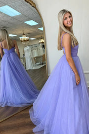 Tulle A-Line V-Neck Sleeveless Party Prom Dress