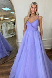 Tulle A-Line V-Neck Sleeveless Party Prom Dress