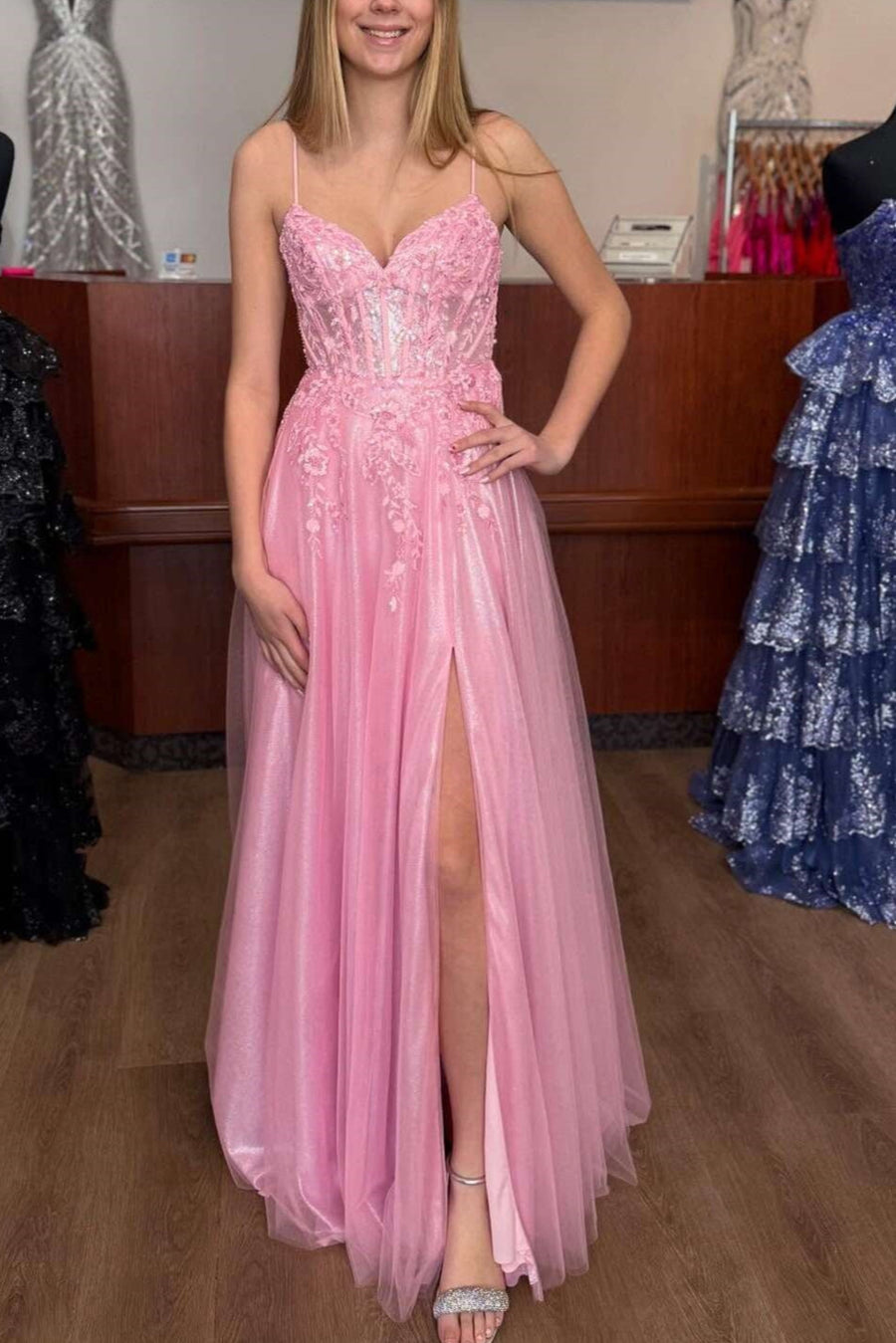 Tulle A-Line With Lace Appliques Sweetheart Party Prom Dress