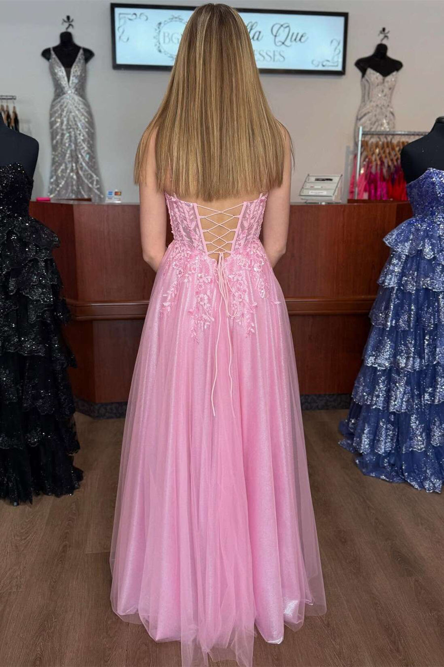 Tulle A-Line With Lace Appliques Sweetheart Party Prom Dress