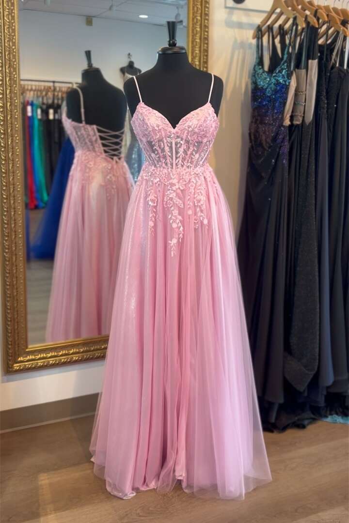 Tulle A-Line With Lace Appliques Sweetheart Party Prom Dress