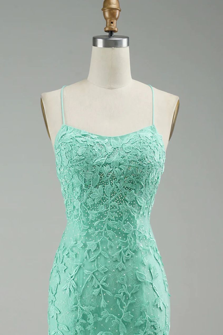 Turquoise Prom Formal Dress Lace Prom Dress Mermaid Prom Dress Backless Prom Fress,MA183 main image 1