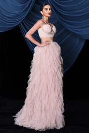 Two Piece A-Line Sweetheart Tulle Tiered Prom Party Dress