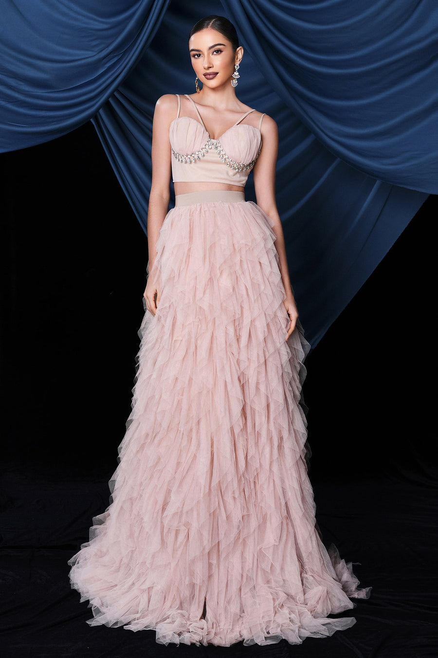 Two Piece A-Line Sweetheart Tulle Tiered Prom Party Dress