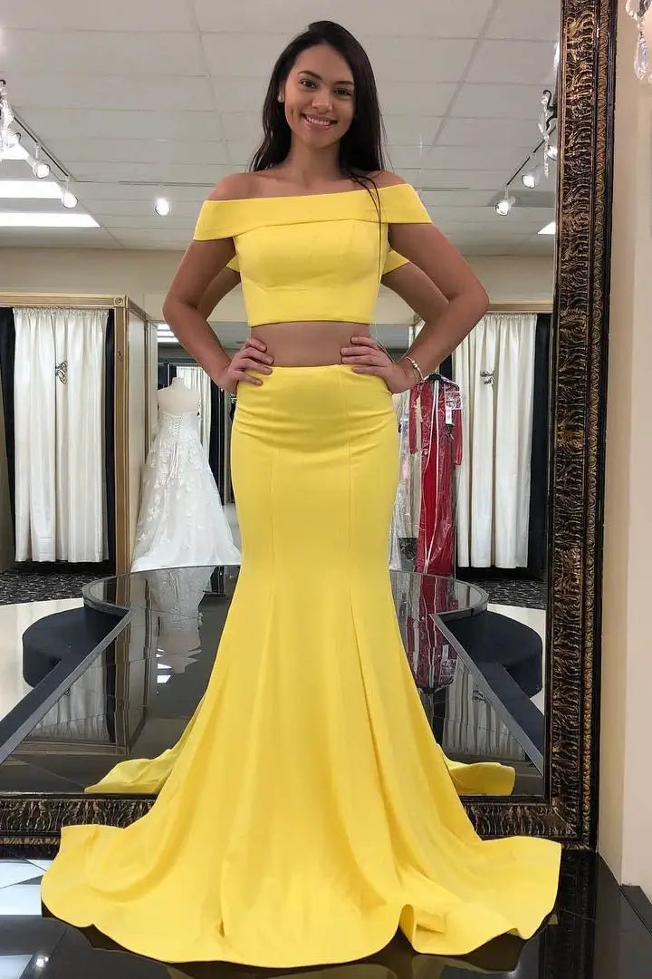 Two Piece Off-Shoulder Mermaid Long Party Prom Dress