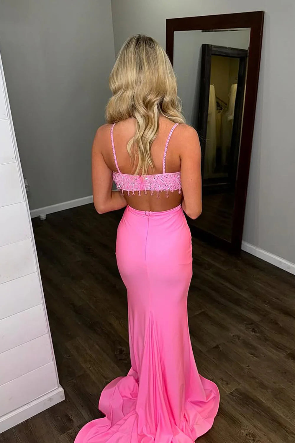 Two Pieces V-Neck Mermaid Party Prom Dress With Train
