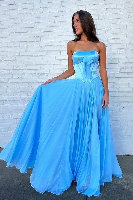 Two Tone A-Line Empire Strapless Party Prom Dress