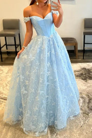 Two Tone A-Line Off-Shoulder Appliques Prom Dress