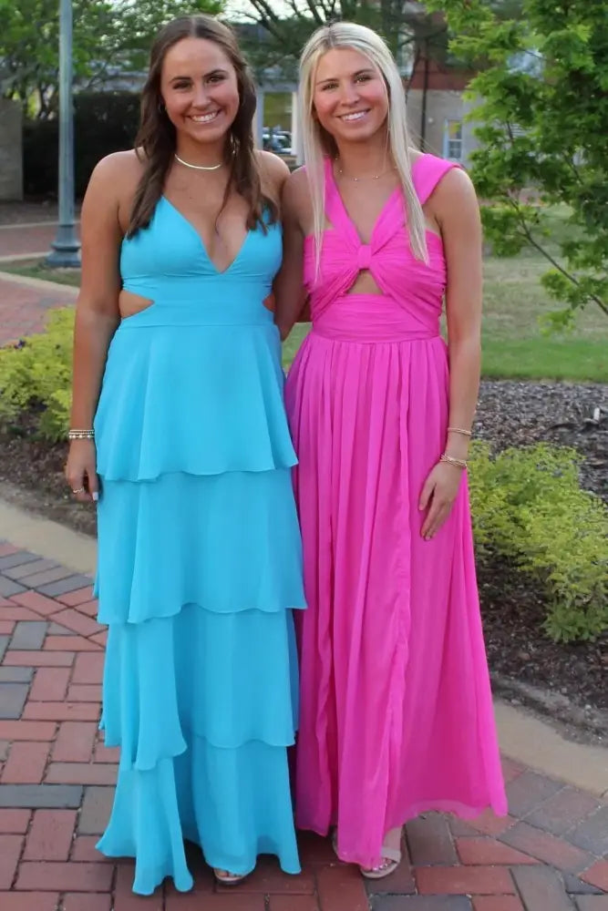 V-Neck Empire Chiffon A-Line Long Party Prom Dress