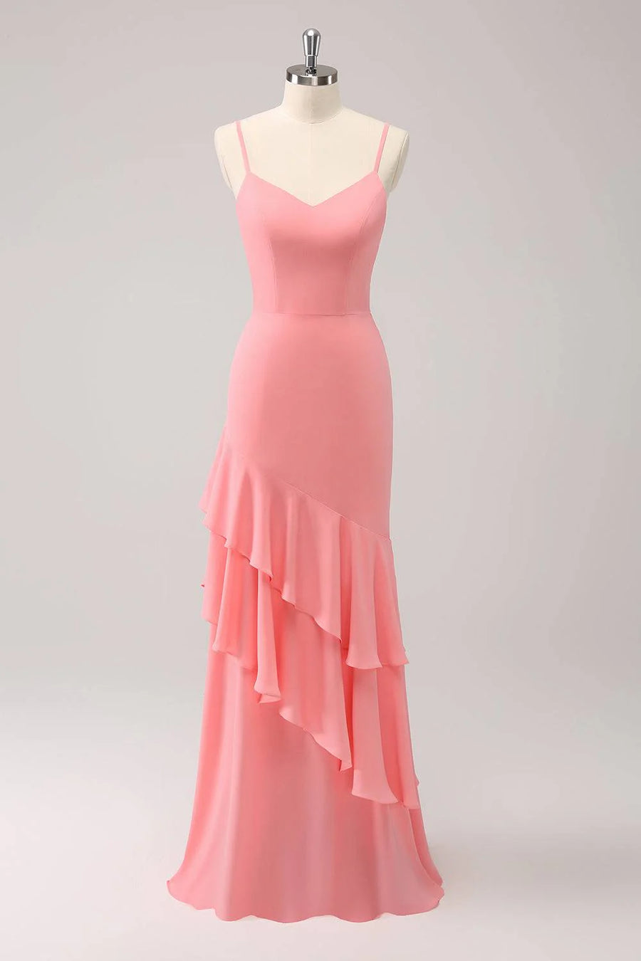 V-Neck Fitted Sleeveless Empire Ruffled Bridesmaid Dress