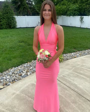 V-Neck Halter Backless Fitted Long Party Prom Dress