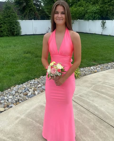 V-Neck Halter Backless Fitted Long Party Prom Dress