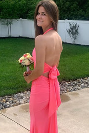 V-Neck Halter Backless Fitted Long Party Prom Dress