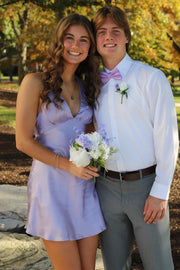 V-Neck Halter Backless Satin A-Line Mini Party Homecoming Dress