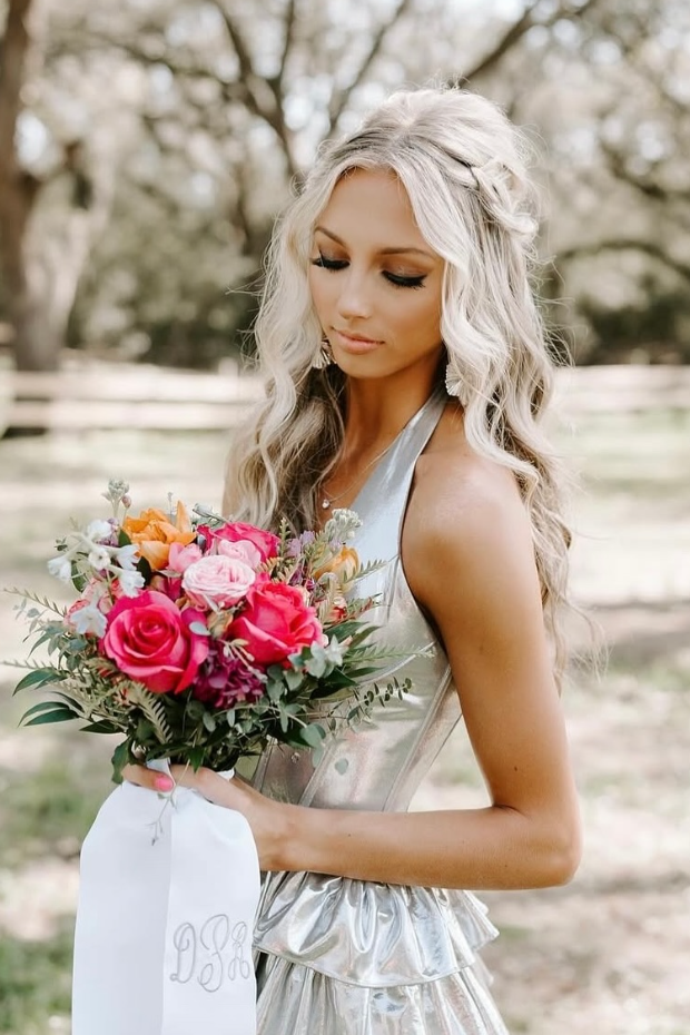 V-Neck Halter Empire Satin A-Line Tiered Party Prom Dress