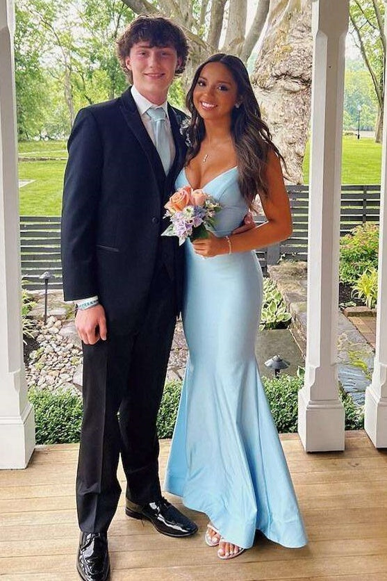 V-Neck Lace-Up Mermaid Casual Satin Party Prom Dress