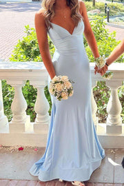 V-Neck Lace-Up Mermaid Casual Satin Party Prom Dress