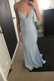 V-Neck Lace-Up Mermaid Casual Satin Party Prom Dress