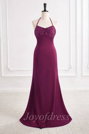 V-Neck Lace Up Satin Beaded Long Mermaid Party Prom Dress