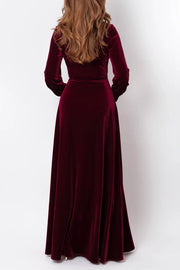 V-Neck Long Sleeves A-Line Velvet Dress