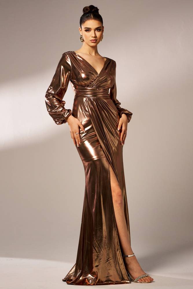 V-Neck Long Sleeves Mermaid Party Evening Dress