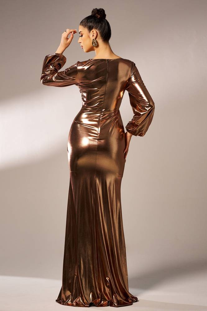 V-Neck Long Sleeves Mermaid Party Evening Dress