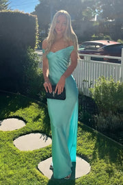 V-Neck Off-Shoulder Satin Fitted Long Party Prom Dress