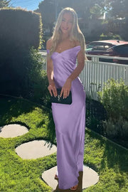 V-Neck Off-Shoulder Satin Fitted Long Party Prom Dress