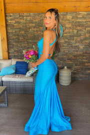 V-Neck Open Back Satin Mermaid Party Prom Dress