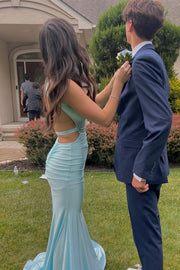 V-Neck Open Back Satin Mermaid Party Prom Dress