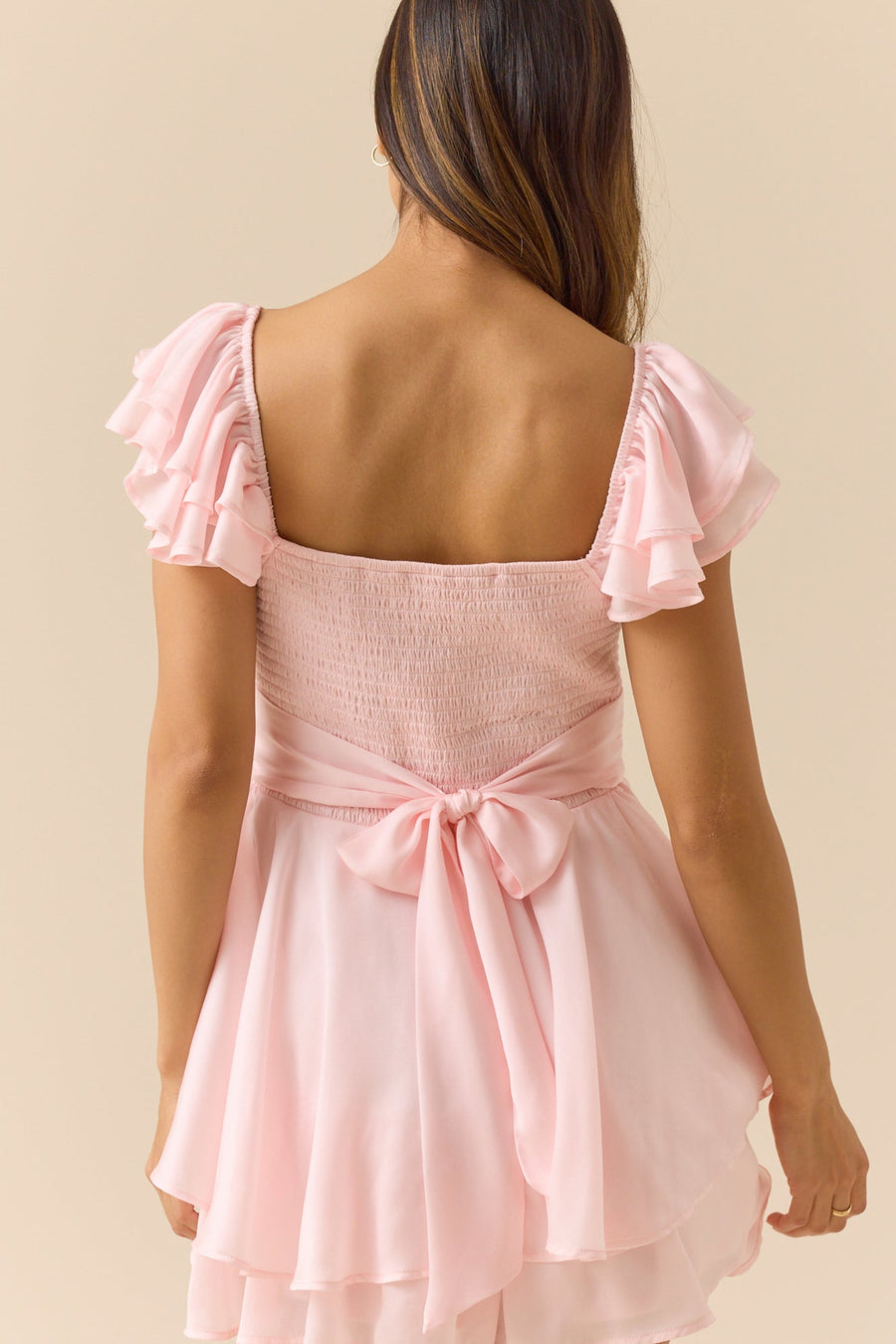 V-Neck Ruffle Straps A-Line Empire Chiffon Tiered Short Graduation Dress