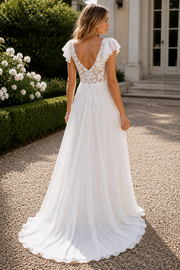 V-Neck Ruffle Straps A-Line Empire Lace And Chiffon Summer Wedding Dress