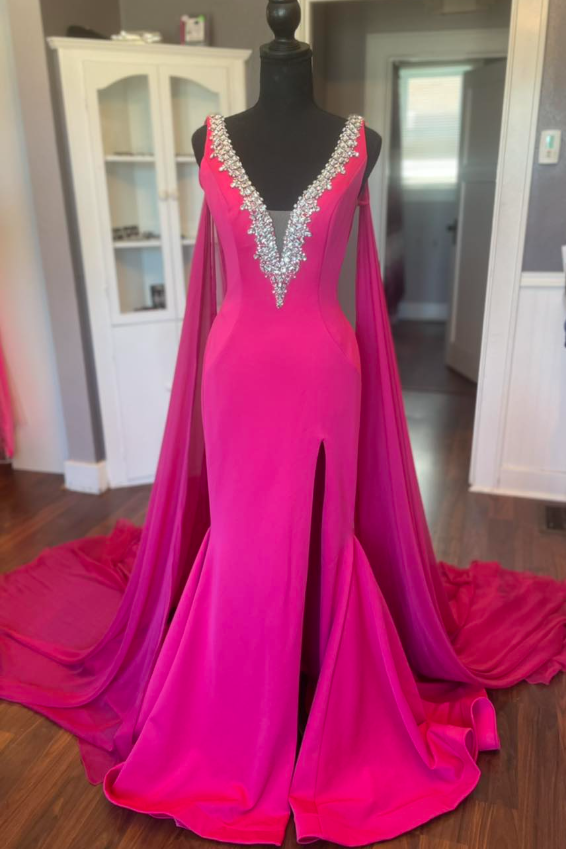 V-Neck Satin Mermaid Beaded Prom Dress With Bolero