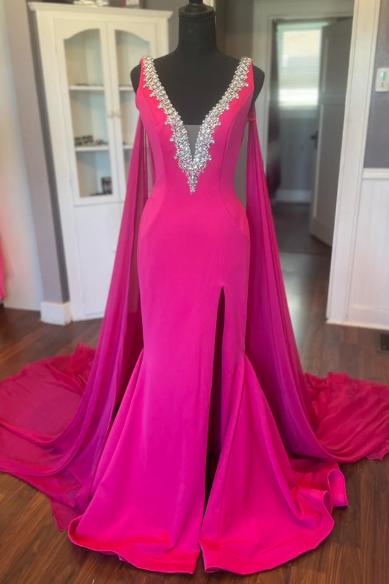 V-Neck Satin Mermaid Beaded Prom Dress With Bolero