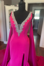 V-Neck Satin Mermaid Beaded Prom Dress With Bolero