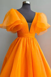 V-Neck Short Sleeves Chiffon A-Line Prom Dress