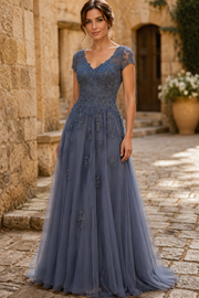 V-Neck Short Sleeves Empire A-Line Two Tone Fashion Mother Of The Bride Dress