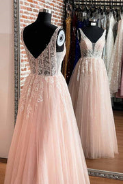 V-Neck Sleeveless A-Line Appliques Party Prom Dress