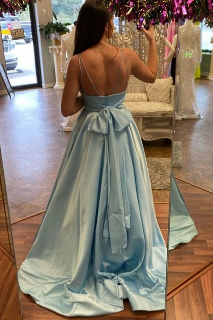 V-Neck Sleeveless A-Line Empire Party Prom Dress With Bow